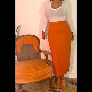 Boho orange ribbed maxi skirt